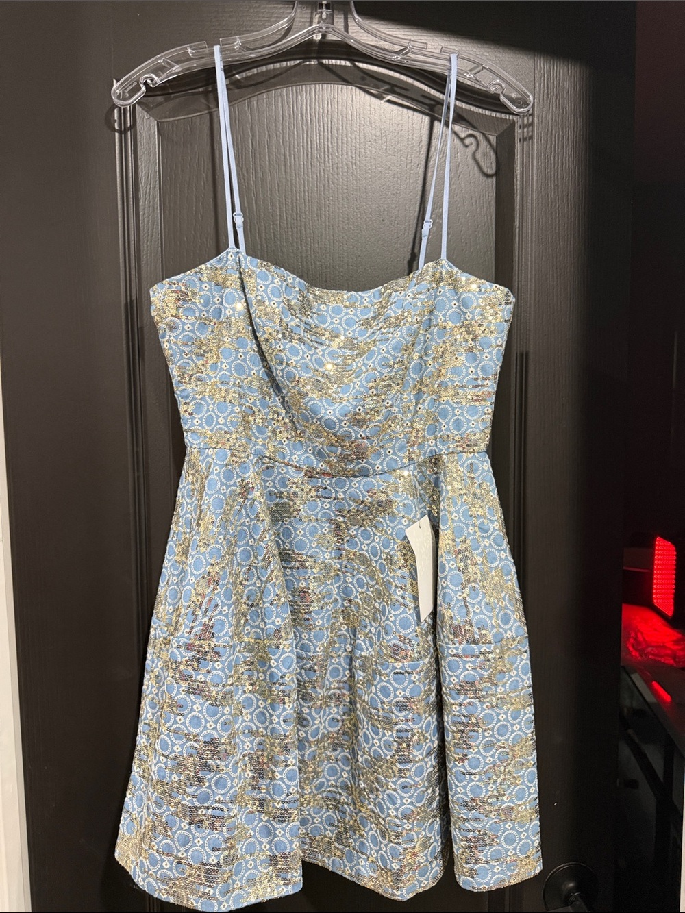 Elliatt Light Blue & Gold Brocade Mini Dress